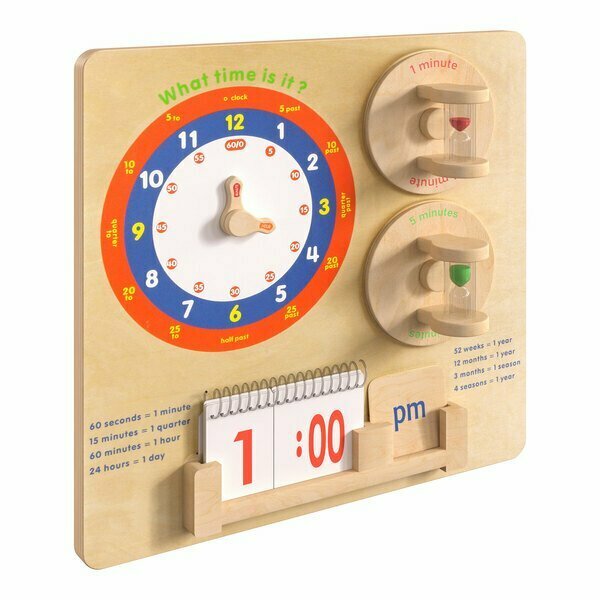 Flash Furniture Bright Beginnings 18'' x 18'' Wooden STEAM Telling Time Wall Activity Board 354MKME09609